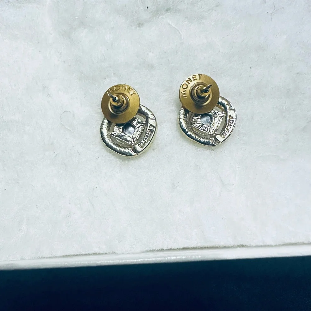 Monet Gold and Black Crystal Earrings - Picture 4 of 4